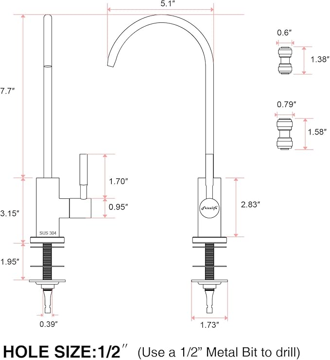 Frizzlife RO Water Filter Faucet- Drinking Water Faucet fits Most Reverse Osmosis System & Water Filtration System-SUS304 Stainless Steel, Black