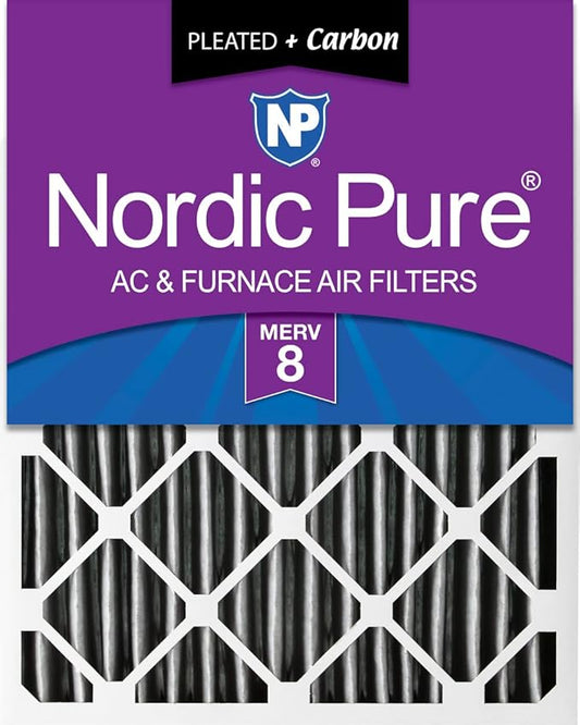 Nordic Pure 20x20x4 (19_1/2 x 19_1/2 x 3_5/8) Pleated Plus Carbon Air Filters MERV 8 1 Pack