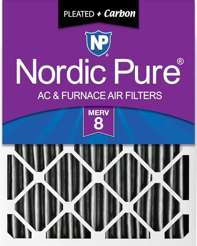 Nordic Pure 16x25x4 (15_1/2 x 24_1/2 x 3_5/8) Pleated Plus Carbon Air Filters MERV 8 1 Pack