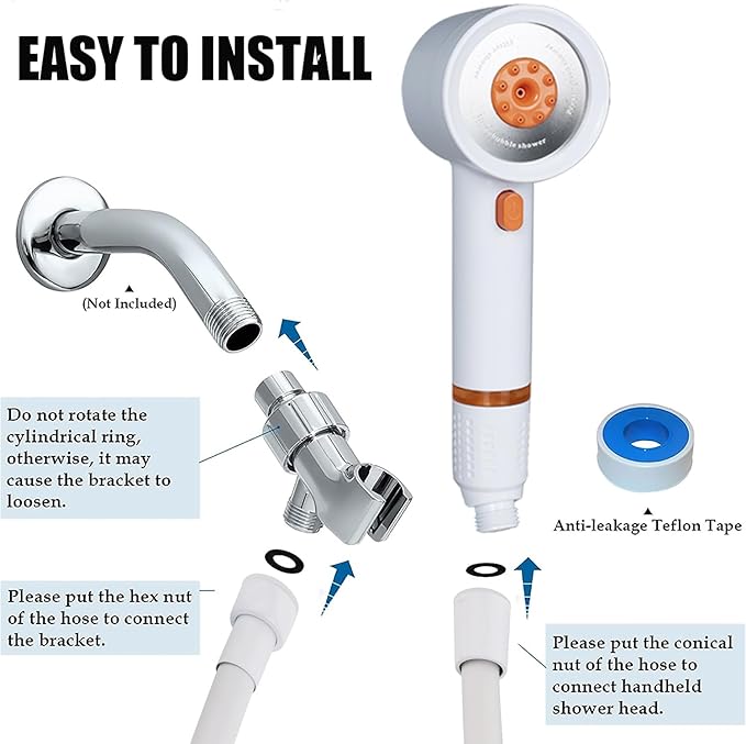 High Pressure Shower Head with Handheld,Shower Head with Filter with Pause Switch Water Saving Filter Showerhead, Showerhead Set with Hose, Bracket and Cotton Filter, Make Bathing Healthier (white)