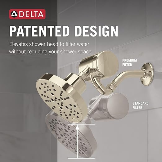 Delta Faucet 5-Setting H2Okinetic Shower Head Polished Nickel with Clarifi Premium Shower Filter Attachment with Filter