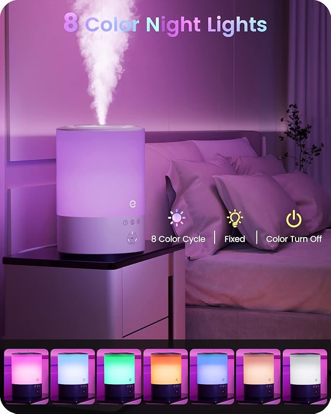 Esemoil Cool Mist Humidifiers for Bedroom Large Room, 2.5L Smart WiFi Baby Air Humidifier with Top-Fill & 28dB Quiet, 24H Ultrasonic Diffuser for Plants, 8 Color Light, Voice Control, Works with Alexa