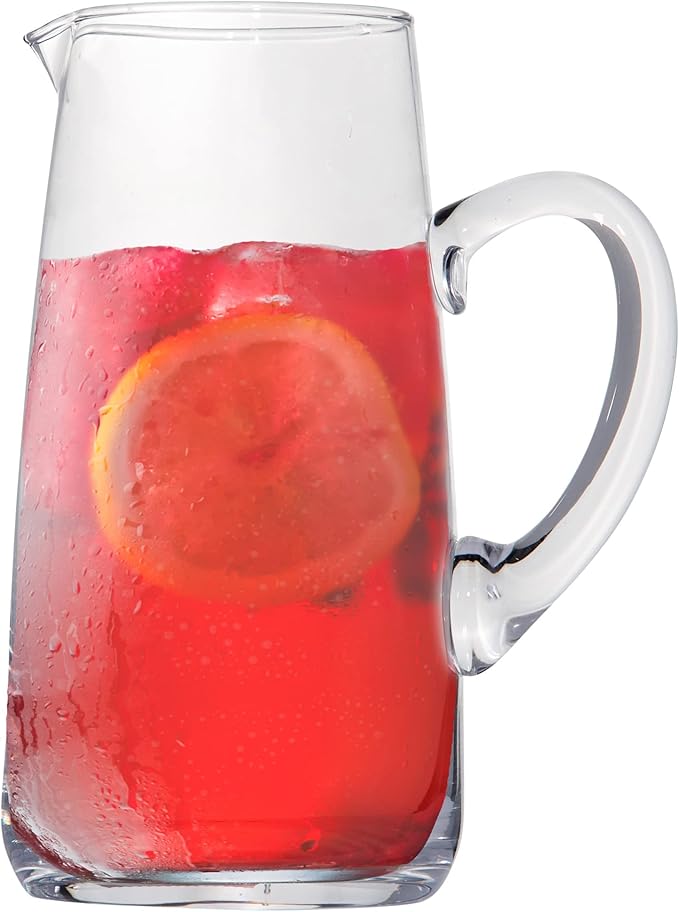 Glass Water Pitcher with Spout – 63 Oz Elegant Serving Carafe for Water, Juice, Sangria, Lemonade, and Cocktails – Clear Glass Beverage Pitcher.
