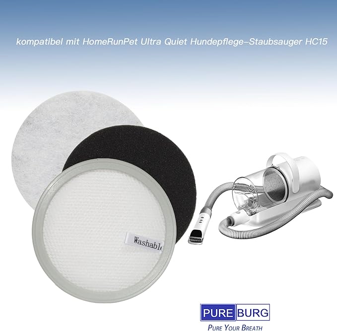 PUREBURG Replacement Filter Kit for HomeRunPet Ultra Quiet Dog Grooming Vacuum HC-15, 2 Filter Cartridge & 8 Filter Pad, Pet Vacuum Filter