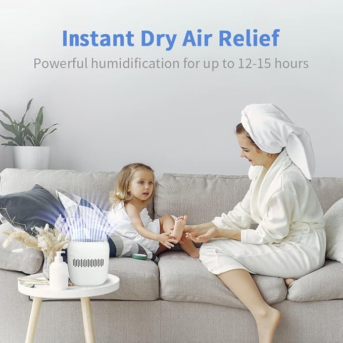 Humidifiers for Bedroom,No Mist Evaporative Humidifier（2.5L）, Replaceable Filter with Adjustable night light,Auto Shut-Off