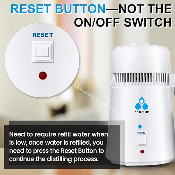 DC HOUSE 1 Gallon Water Distiller Machine, 750W 4L Pure Distilled Water Maker Machine for Home Countertop Table Desktop, Drinking Purifier for Home Kitchen CPAP Hmidifiers with Pastic Container