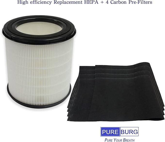 PUREBURG FLT4700 Replacement Filter Set Compatible with GermGuardian AC4700 AC4700BDLX AC4711W AC4625 AC4625WDLX Air Purifiers, FLT47CB4 Filter M,H13 HEPA