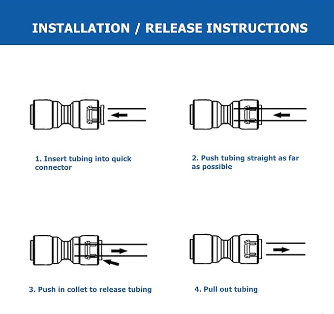 10 PCS OD Reducing Union Connector 1/4 inch to 3/8 inch OD Quick Straight Push Connector Water Tube Pipe Fitting Kit for RO Water Systems Purifiers Filters