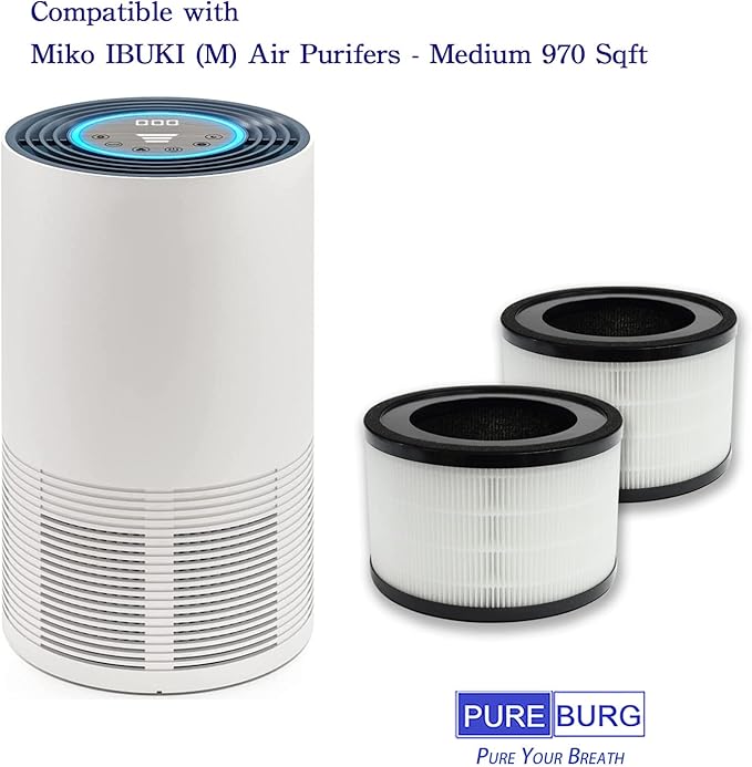 PUREBURG MAF-02 Replacement Filter Compatible with Miko IBUKI M Air Purifier,2-Pack H13 True HEPA 3-Stage Filtration Activated carbon Air Clean Dust VOCs Odor PM2.5 Smoke