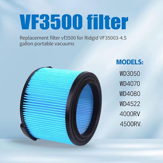 VF3500 Replacement Filter for Shop Vacuum 3-4.5 Gallon Wet Dry Vacuums, 3-Layer Filters for WD4050, WD3050, WD4080, WD4522, 4000RV, 4500RV 2pcs