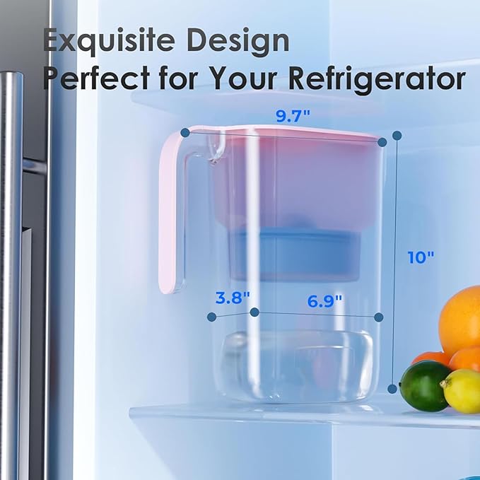 Waterdrop Alkaline Water Filter Pitcher with 1 Filter, Healthy, Clean & Toxin-Free Mineralized Alkaline Water (100 Gallons), Up to PH 9.5, BPA Free, 7-Cup, Pink