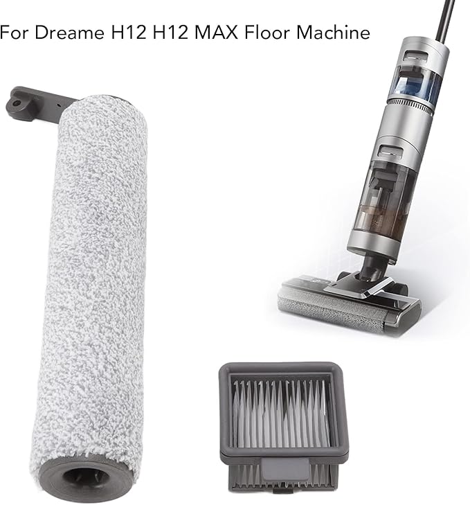 Vacuum Cleaner Brush Roll Replaceable Brush Rollers and Filters Accessory Kit, Floor Machine Brush Roller with Filter Compatible for H12 H12MAX, Floor Scrubber Replacement Parts