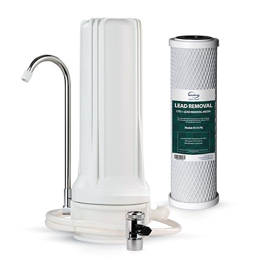 iSpring CKC1-PB 2.5" x 10" Countertop Water Filter, SGS-Tested, Reduces Lead, Chlorine, Odors. THMs, 7000 Gallons, Up to 12 Months, Easy Installation, White (1 Filter Included)