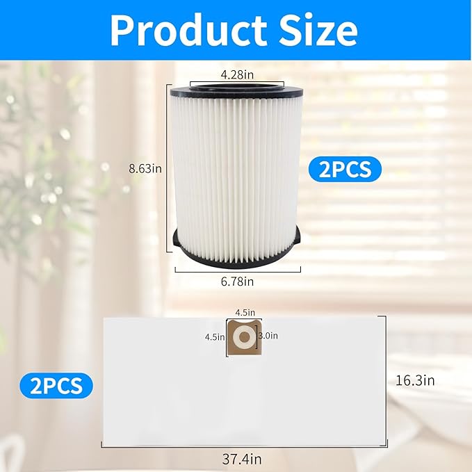 Ridgid Shop Vac Filter Replacement - VF4000 & VF3502 + 2 Pack Foam Sleeve + Brush Cleaner (6 Piece Set)