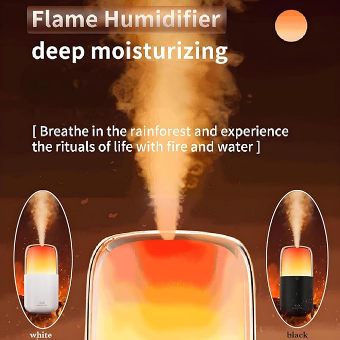 LED home spraying humidifier with high simulation flame atmosphere light,2.3W and 280ml water tank,dynamic state and static state flame (Black housing)