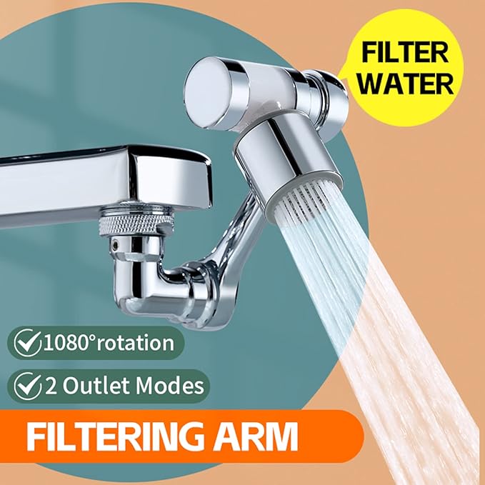 1080° Rotating Filter Faucet Extender,PP Cotton Filter Faucet, Universal Splash Filter Faucet, Water Filter Faucet for Kitchen Bathroom, Swivel Faucet Aerator with 2 Water Outlet Modes