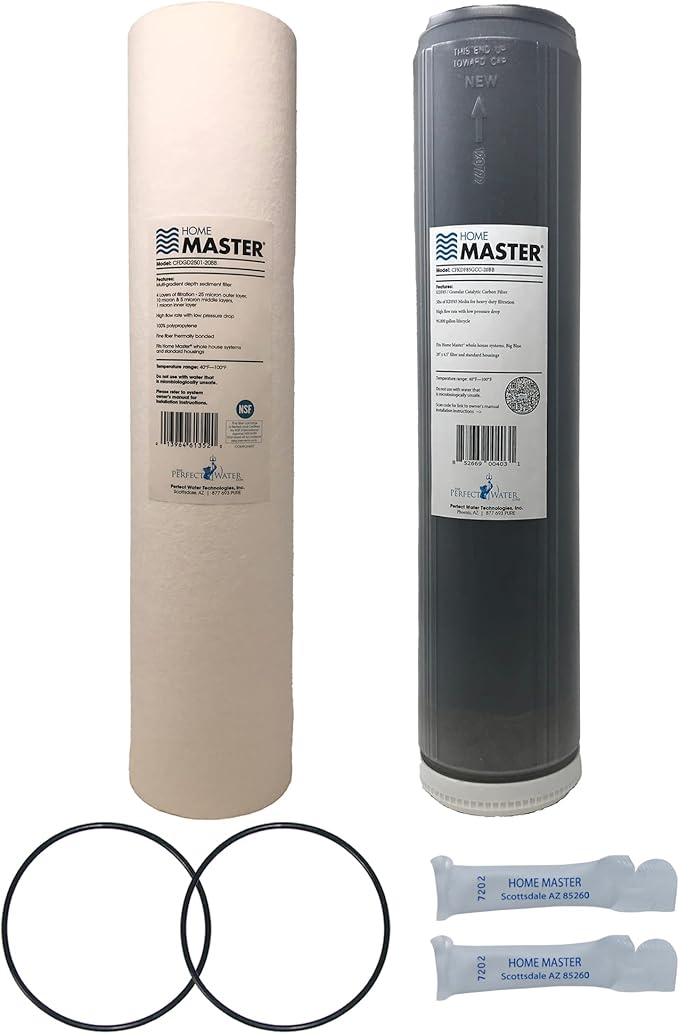 Home Master CsetBB2SmgCC Whole House Replacement Filter Set, 4-layer Sediment 25 to 1 micron, Heavy Duty Up-flow KDF85 Catalytic Carbon, 2 orings & grease