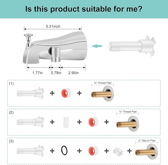 Tub Spout with Diverter, High Pressure 8 Settings Hand Held Shower head, Metal Bathtub Faucet with Sprayer Chrome