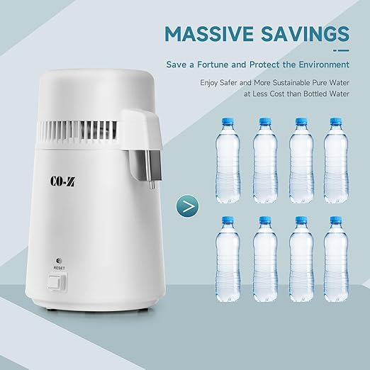 CO-Z Distilled Water Maker, 1 Gallon Water Distiller, 4L Home Countertop Water Distiller Machine, Table Desktop Water Distill Distilling Purifier Purification Filter, Home Pure Clean Water Device