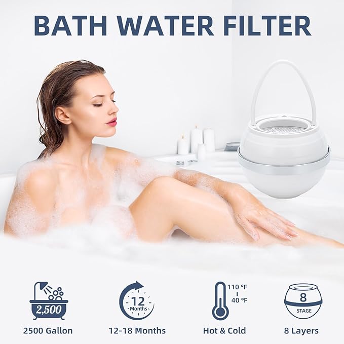 Bath Water Filter, Bathtub Water Filter, Bath Filter for Tub，Bath WaterFilter for Tub Faucet - BPA Free - White