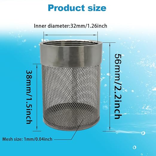 1inch 304 stainless steel filter head with internal thread diameter of 32mm connected to DN25 1" water pipe filter Used to Remove Debris and Reduce Solid Entry（1pcs）