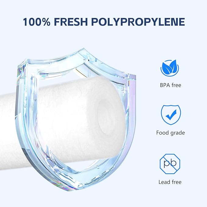 BLUERISE 5 Micron 10" x 2.5" Water Filter Replacement Whole House Sediment Home Water Filter Replacement Cartridge Ro Sediment Filter Fits Any 10" Reverse Osmosis Unit - 6 Pack