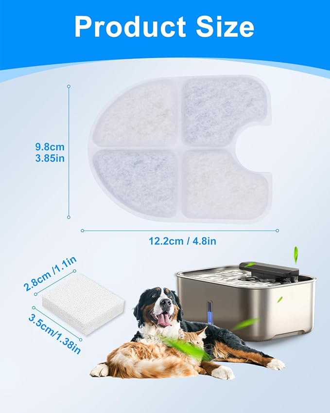 12+12 Pack Cat Water Fountain Filters Compatible with FEELNEEDY Dog Water Bowl Dispenser 3 Gal/12L, Pet Filter Replacement & Pump Filters Sponges for Large Dog Dispenser