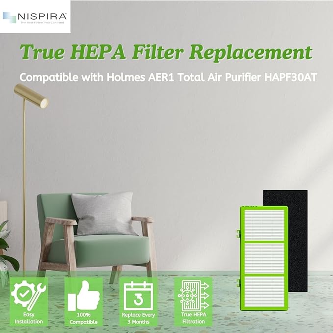 Nispira AER1 HAPF300AHD Allergan Remover Filters for Holmes Air Purifier HAPF300AH-U4R HAPF30AT HAP242-NUC, 4 HEPA 4 Carbon Booster Set