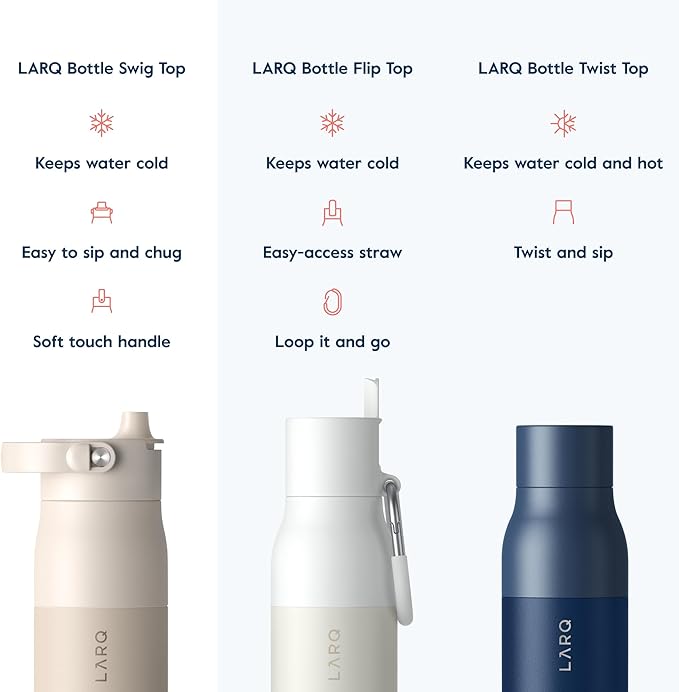 LARQ Bottle Swig Top 23oz - Insulated Reusable Stainless Steel Water Bottle With Built-In Silicone Handle | BPA Free | For Sports, Gym, and Travel | Mojave Dune