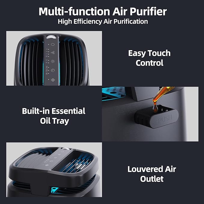 POMORON 4-in-1 Air Purifiers for Home, Air Ionizer Negative Ion Generator, H13 HEPA Filter, UV, Covers 1250 Ft² 99.97% Removal Rate for Pollen Smoke Pet Dander Air Cleaner for Bedroom, MJ002H, Black