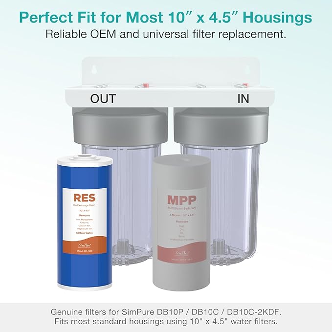 SimPure 10" x 4.5" Cation Exchange Resin Filter, Whole House Water Softening Cartridge for DB10P, DB10C (6 Pack)