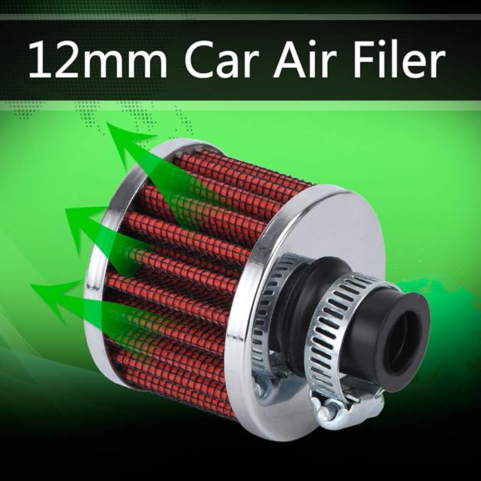 PTNHZ Universal 2 PCS 12mm Auto Cone Mini oil Air Intake Filter Crankcase Vent Valve Cover Breather Filter Flow Air Filters Red