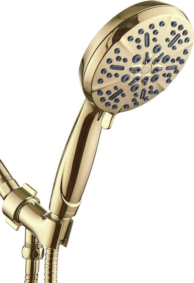 Gold Shower Head with Handheld High Pressure – The High Flow Rain Showerhead with Extra 60" Long Hose and Adjustable Overhead Brass Holder Anti-Clog Silicone Nozzles – Upgrade your Luxurious Bathroom