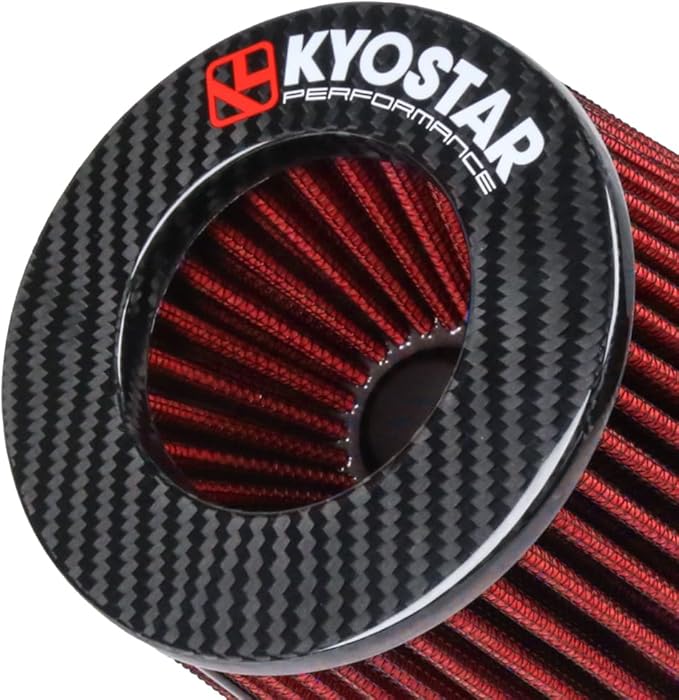 Kyostar 3 Inch 76mm Cold Air Intake Filter Cone Universal Carbon Fiber Replacement High Flow Dry Air Filter Red