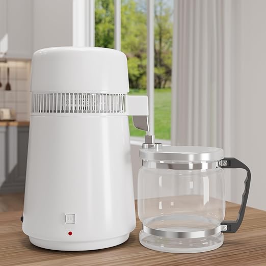 GarveeHome Water Distillers for Home Countertop, 1Gal/4L Stainless Steel Distilled Water Machine with Glass Container, 750W Desktop Drinking Purifier Filter Distilling Kit