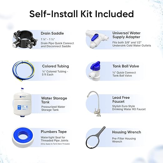 WECO TINY-50 Reverse Osmosis Water Filter System - Compact 4-Stage RO Filtration with TFC Membrane and Lead-Free Faucet - Includes Water Tank