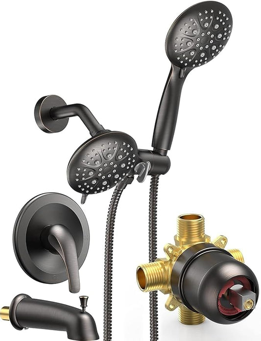 SR SUN RISE 35-Spray Shower Faucet 3-Way Combo Shower Head and Hand Held Shower Separately or Together, Single-Handle Tub and Shower Trim Kit, Oil Rubbed Bronze (Valve Include）