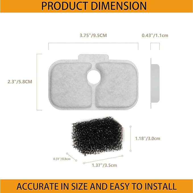 12 Packs Cat Water Fountain Filter Replacement Compatible with PETLIBRO® Dockstream Cat Water Fountain PLWF005/PLWF115/PLWF105,Triple Filtration System Replacement Filter with Pre-Filter Sponge