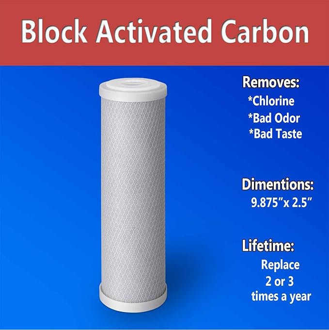 4 Standard Coconut Shell Block Carbon & 4 Four Layers of Filtration Polypropylene Sediment 5 Micron 2.5"x 10" Water Filter Cartridges Universal replacement for Reverse Osmosis & Standard 10” Housing