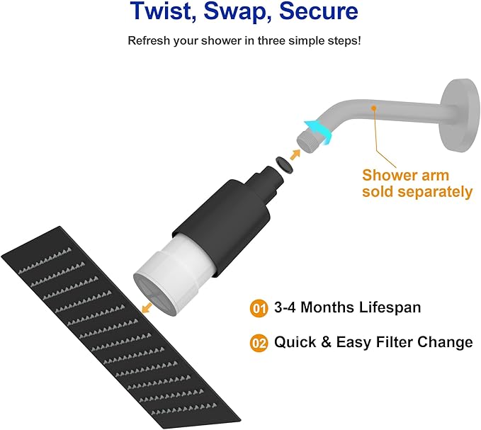 Dcolora Filtered Rain Shower Head – 10 Inch Matte Black 304 Stainless Steel with 16-Stage Water Filter, Nano Titanium Coating, Improves Skin & Hair – Filter Cartridge Included (Black, 10 Inch)