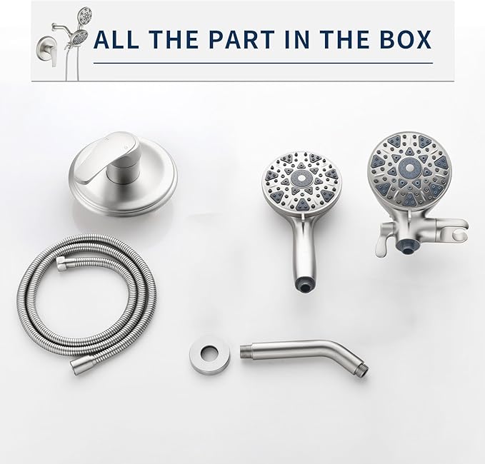 Shower Faucet Set Complete Shower Kit Dual Shower Head and Handheld 2 in 1 Combo Set Shower System Shower Trim Kit Combo Set Shower Fixtures, Brushed Nickel
