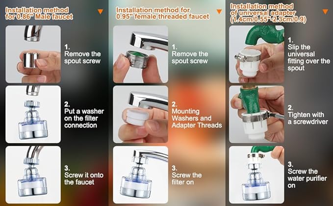 2 Pack Sink Water Filter Faucet, Universal 360 ° Rotating Kitchen Faucet Water Purifier, Bathroom Faucet Filter Removes Chlorine Fluoride Hard Water for Home Kitchen & Bathroom