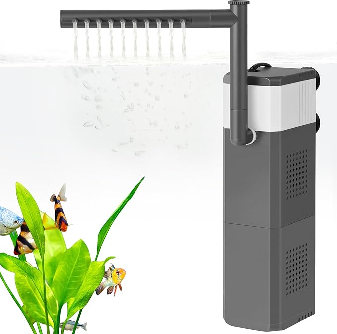 20W Large and Powerful Aquarium Filter, Adjustable Filter for 40-80Gal Fish Tank with Biochemical Sponges, Submersible Fish/Turtle Water Filters, Filtration/Oxygenation/Water Cycle 3in1 Filter