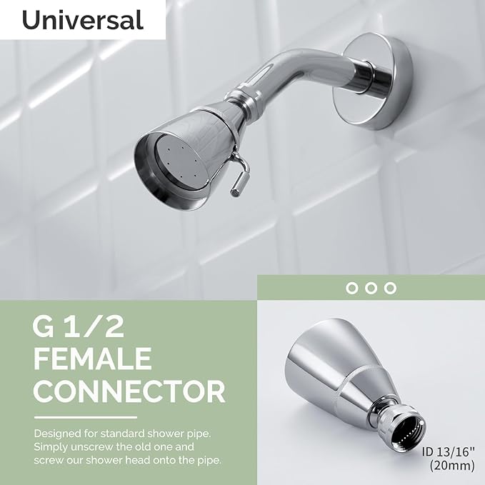 Angle Simple High Flow Shower Head, Brass Swivel Joint Adjustable Shower Sprayer, G 1/2, Chrome