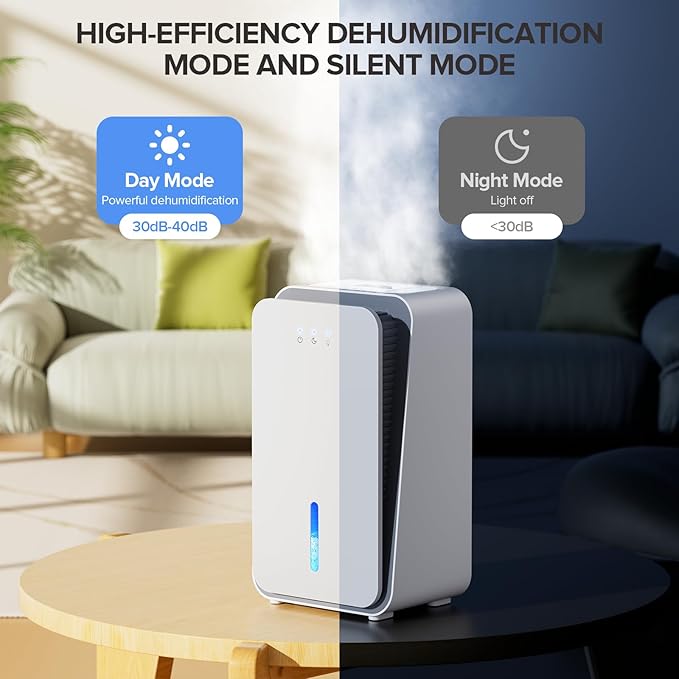 Dehumidifier for Home, 1000 sq.ft Dehumidifier with Auto Shut Off, 7-Color LED Light Built-in Aromatherapy Diffuser, Ultra-Quiet Dehumidifiers for Bedroom, Bathroom, Basement (White)
