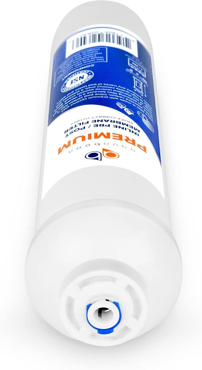 Aquaboon Premium Inline Post/Carbon Polishing Water Filter Catridge for Reverse Osmosis System Standard Size (Quick Connect Fiting) RO Water Filter Replacement Compatible with ICF-10 25-Pack