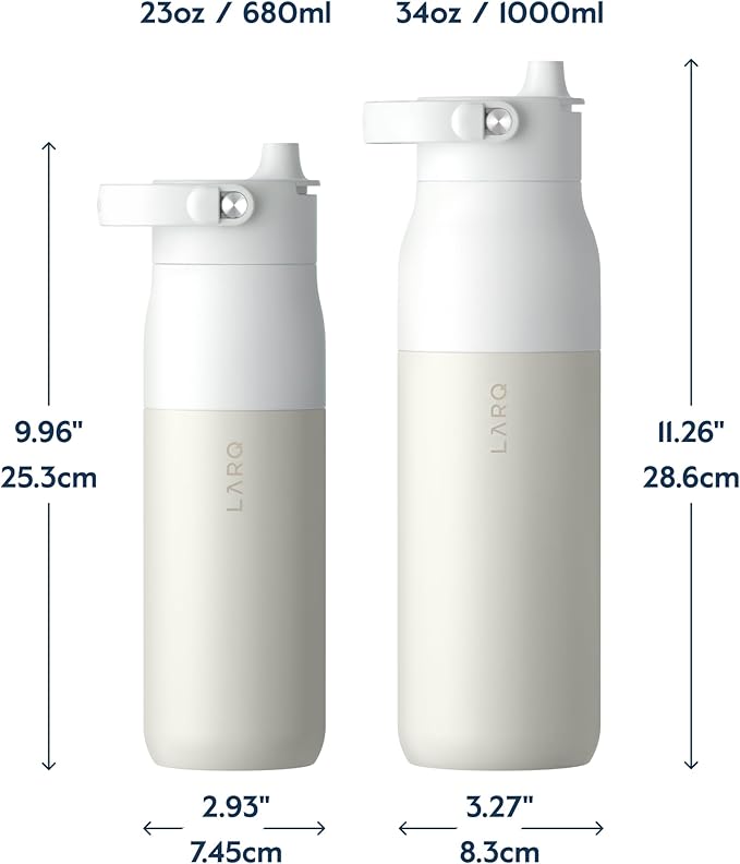 LARQ Bottle Swig Top 34oz - Insulated Stainless Steel Water Bottle With Built-In Silicone Handle | BPA Free | Reusable Water Bottle for Sports, Gym, and Travel, Granite White