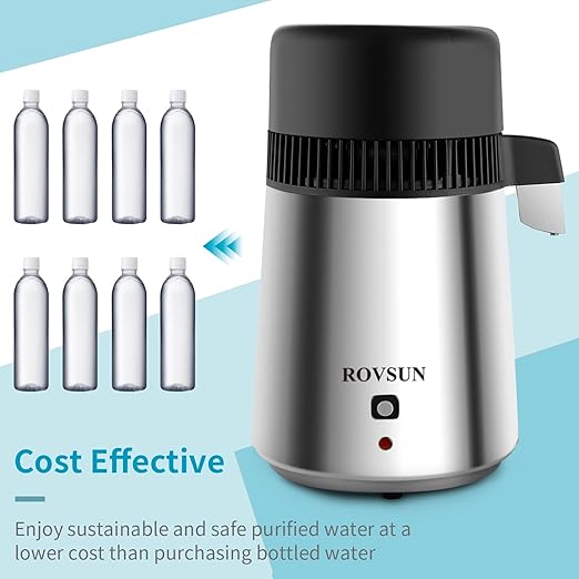 ROVSUN【Upgraded】 1.1 Gallon/4L Water Distiller Stainless Steel for Home, 750W Distilled Water Maker Machine, Water Distillers Countertop, Water Maker Purifier with Glass Container, 1L/H
