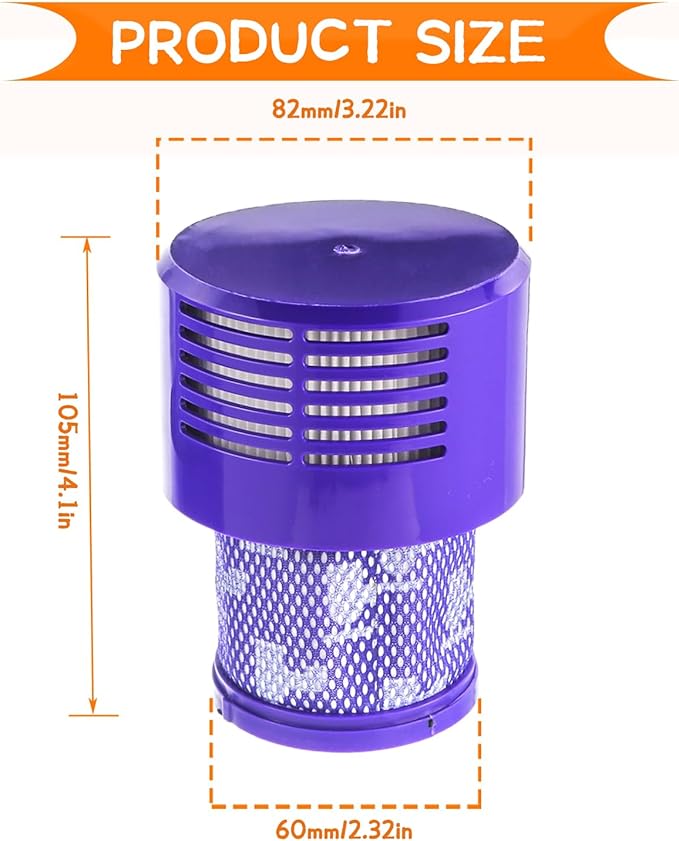 2 Pack V10 Filters Replacement for Dyson V10 Cyclone Series, V10 Absolute, V10 Animal, V10 Total Clean, SV12, Replace Part No. 969082-01,2 Pack Filters and 1 Clean Brush