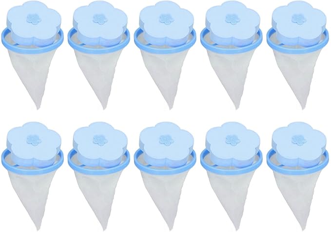 10Pcs Washing Machine Filter Bag, Reusable Washing Machine Floating Lint Mesh Bag Plum-Shaped Cleaning Mesh Bag Portable Washer Lint Catcher for Home(Blue)